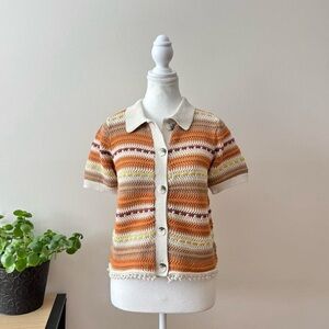 Crochet Button-Up Short Sleeve Cardigan